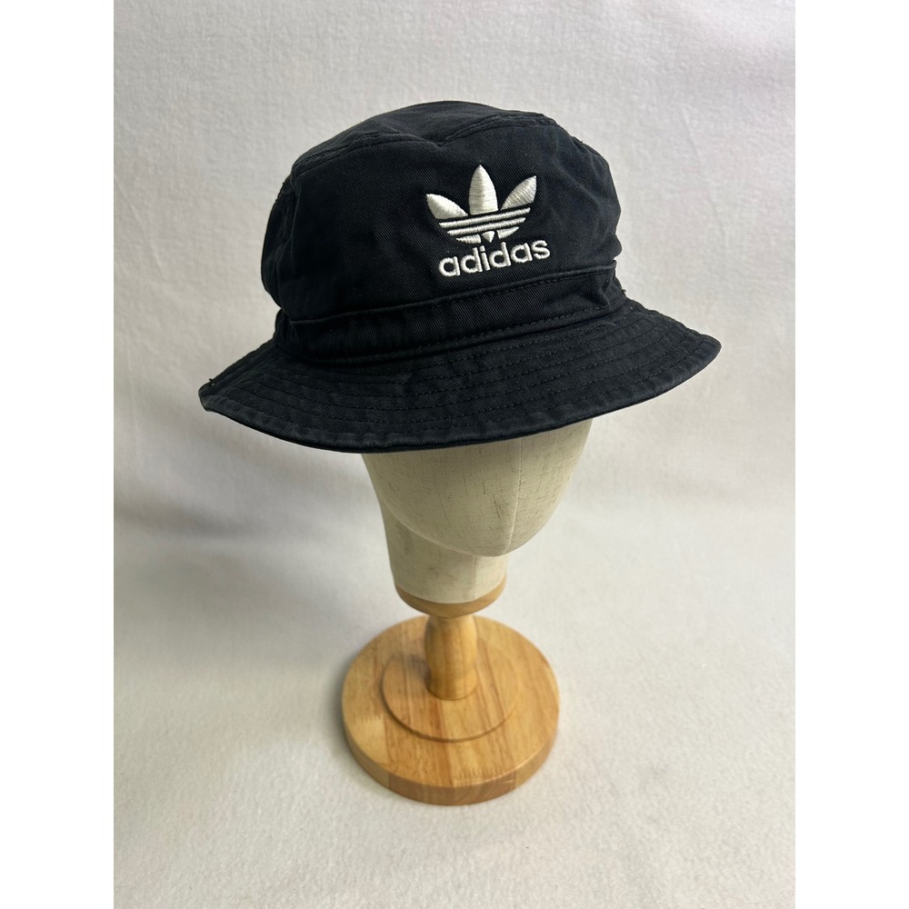 Streetwear Sporty Adidas Unisex OSFA Black Trefoil Logo Cotton Bucket Hat